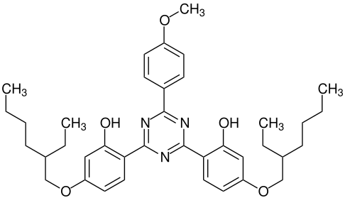 Two-dimensional structural formula of bemotrizinol.